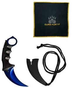 Karambit CSGO Replica Azul, de Acero Inoxidable para Actividades al Aire Libre, Camping, Senderismo, Supervivencia,
