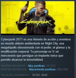 CYBERPUNK 2077 RECIBE RESEÑAS 'MUY POSITIVAS' EN STEAM Cyberpunk 2077