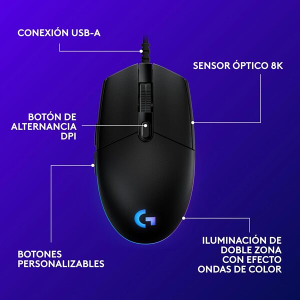 Logitech G203 LIGHTSYNC: Ratón USB Gaming Personalizable con RGB y 8000 DPI - Imagen 6