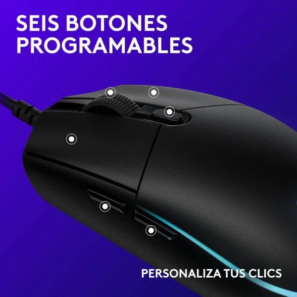 Logitech G203 LIGHTSYNC: Ratón USB Gaming Personalizable con RGB y 8000 DPI - Imagen 3